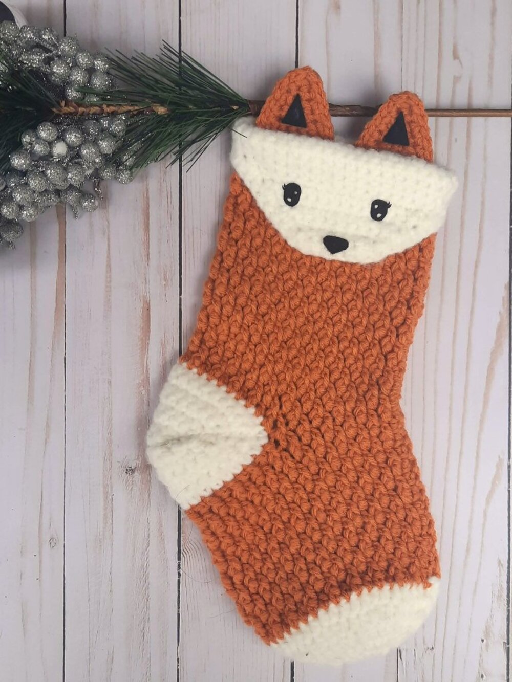 Handmade Crocheted Fox Christmas Stocking